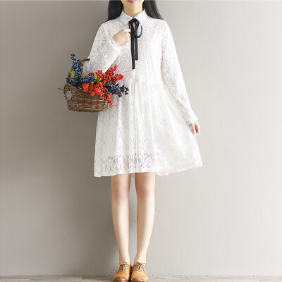 

CITYPLUS Mori Literature Fan Xiaoqing new bow lace long long sleeves dress female CWQZ16Q453 white L