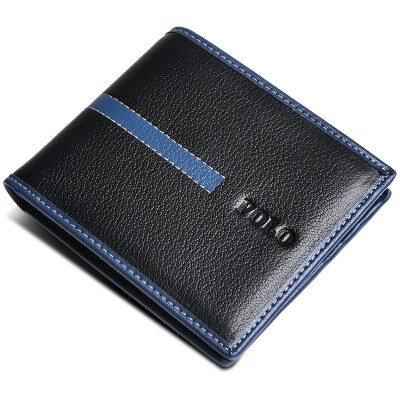 

POLO men fashion hit color money chuck the first layer of leather short wallet 020591 black cross section