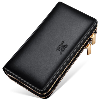 

Seven wolves men wallet business fashion large capacity first layer cowhide double zipper purse bag 2017 new 1A2154083-01 black