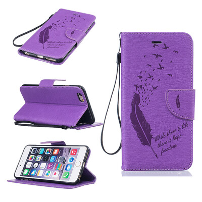 

Purple Feathers and birds Style Embossing Classic Flip Cover with Stand Function and Credit Card Slot for IPHONE 6 PLUS /6S PLUS