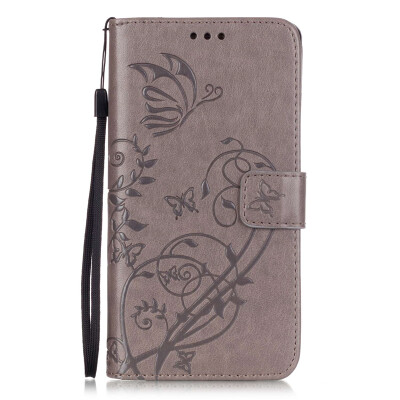 

Gray Flower Design PU Leather Flip Cover Wallet Card Holder Case for HUAWEI HONOR 5C