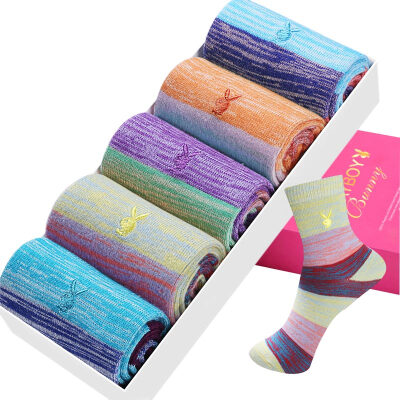 

Jingdong supermarket Playboy PLAYBOY 2757 casual cotton socks women&39s cotton socks in the tube fashion female socks 5 double gift box mixed color uniform