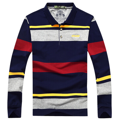 

Battlefield Jeep POLO Shirt Men's Striped Middle School Business Big Size Casual Long Sleeve T-Shirt 16001Z5006 Gray 2XL