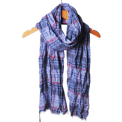 

Jingdong Supermarket Yu Lan JOLEE couple models folder wrinkle scarf yarn-dyed cotton long-haired men&women general shade shawl blue