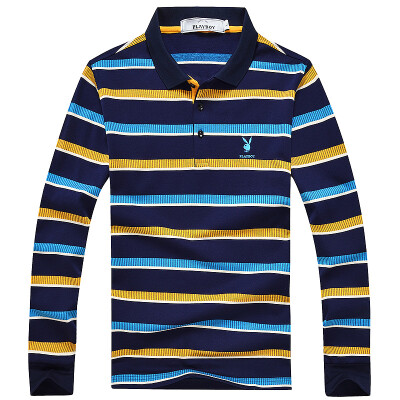 

Playboy PLAYBOY T-shirt Men's lapel Long Sleeve Striped T-Shirt 16001PL1907 Yellow