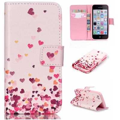 

Pink Heart Design PU Leather Flip Cover Wallet Card Holder Case for IPHONE 5C