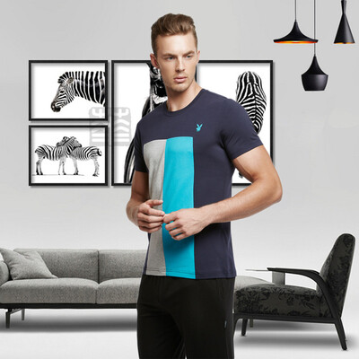

Playboy 4811 Couple Pajamas Men&39s Cotton Home Service Men Spring Summer Short Sleeve Single T-shirt T-shirt Sapphire XXL