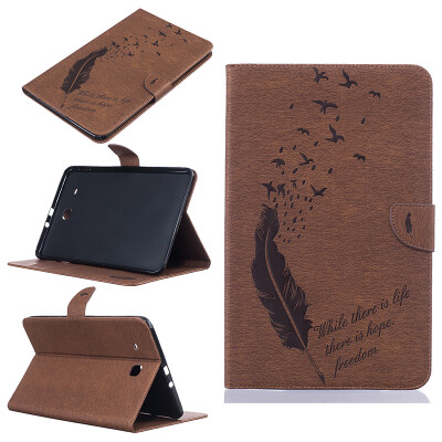 

Brown feathers Style Embossing Classic Flip Cover with Stand Function and Credit Card Slot for Samsung GALAXY Tab E T560