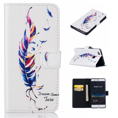 

Blue plumes Design PU Leather Flip Cover Wallet Card Holder Case for HUAWEI P9 Lite