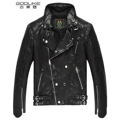 

Mens leather jacket long sleeve autumn witer clothing genuine sheepskin motocycle coat real leather the newest simple style