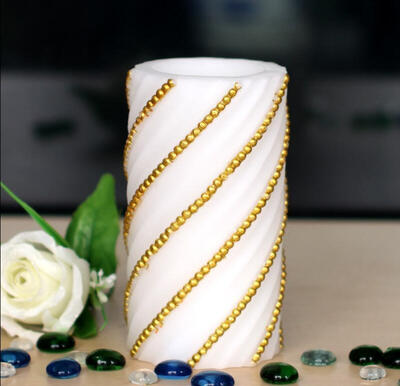 

DFL 3X6 Inch Flameless Real Wax Pillar electronic Led Candle With Timer,With Embossed Gold Pearl