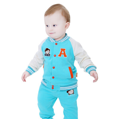 

(TINSINO) children's suits boys and girls baseball clothes spring sweater knit cardigan set letters baseball bear THY0185263 blue green 100