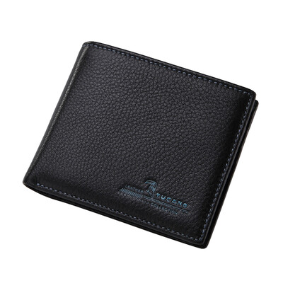 

Woodpecker TUCANO first layer of leather men short paragraph wallet lychee pattern soft surface exposed thin wallet youth WAA3053A-89B0 black