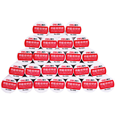 

Deli 50mm 57mm thermal cash register paper cash register printing paper supermarket small ticket printing paper 19 m volume 100 tube box 3202