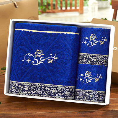 

Covator towel gift box retro embroidery wood fiber towel bath towel suit gift box 1 bath 2 side three sets of gift box