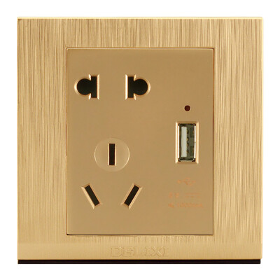 

Germany West (DELIXI) switch socket panel USB five-hole socket drawing gold series