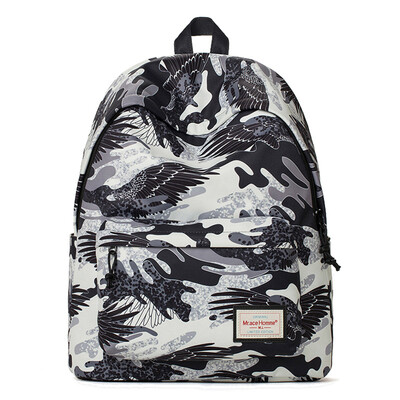 

Mr.ace Homme printed shoulder bag female backpack large and medium students male and female school bag Korean version of the wave package MR16C0432B mysterious black