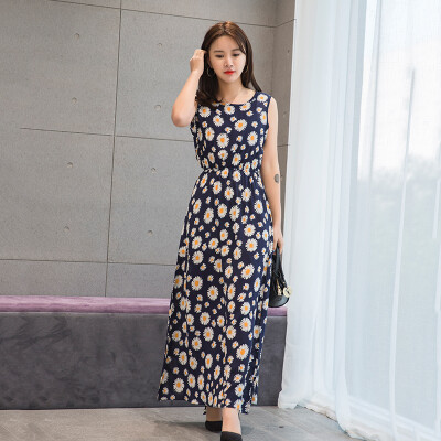 

KuoyiHouse 7323 17 years new Korean version of the long section of the round neck sleeveless suit dress female tight waist cotton long skirt cents 1 feather flower