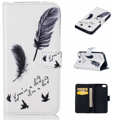 

Black plumes Design PU Leather Flip Cover Wallet Card Holder Case for IPHONE 55S5SE