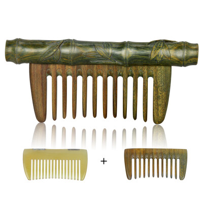 

Yu Mei people green sandalwood hand carved comb a comb with two teeth creative gift bamboo language