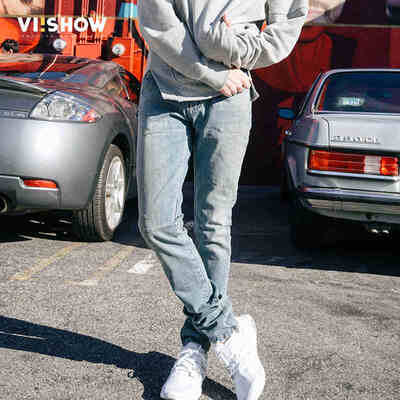 

(Viishow) jeans male blue long pants to do the old wear white hole feet pants Slim NC1153171 cowboy blue L