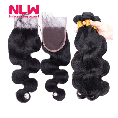 

N..W. 10A Brazilian virgin human hair 3 bundles with closure Body wave hair weaves with closure