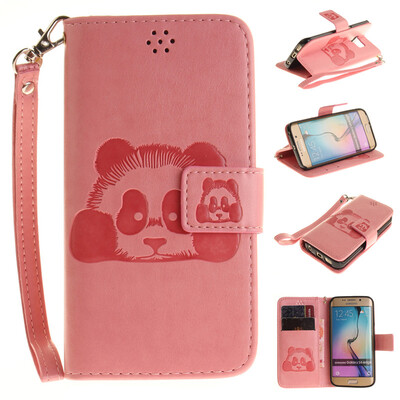 

Pink Panda Style Embossing Classic Flip Cover with Stand Function and Credit Card Slot for SAMSUNG GALAXY S6 Edge