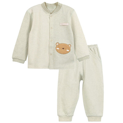 

Xin Song baby color cotton cardigan suit newborn spring and autumn color cotton underwear shirt pants suit natural green bear C281D66