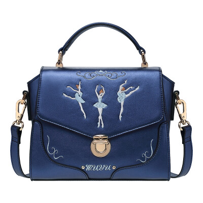 

Muyu (Muyu) original female fashion fashion embroidery girl shoulder Messenger bag wings package ballet girl blue 40733