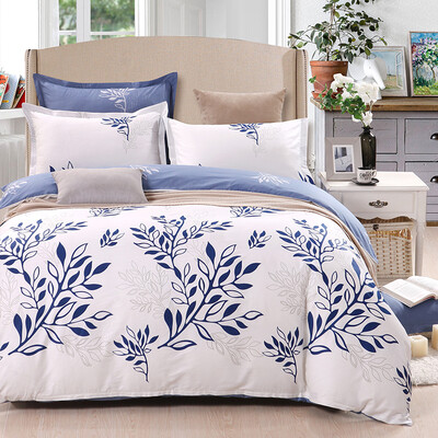 

Elegant 100 uya100 Bedding Home Textiles Tweed Twill Prints Four-piece Cotton Bed Sheets Greenwood Leaves Shadow Blue 18m Bed 220 240cm