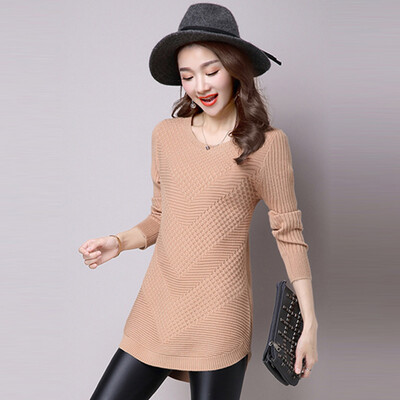 

A long morning 2017 Korean version of the Slim simple sleeve long sleeves long sleeves knit dress autumn S65W0007 Khaki L