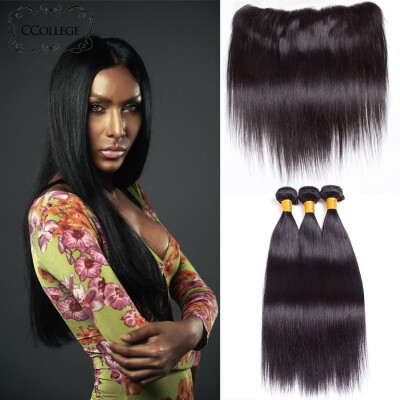 

CCollege Hair Products 8A Brazilian Virgin Hair Lace Frontal With Bundles Straight Brazilian Human Hair Bundles With frontal