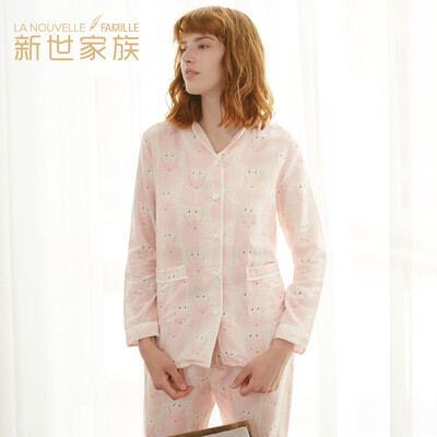 

Jingdong Supermarket New Century family pajamas spring long sleeves cotton 2017 new cotton casual home service set 73632010 light powder L