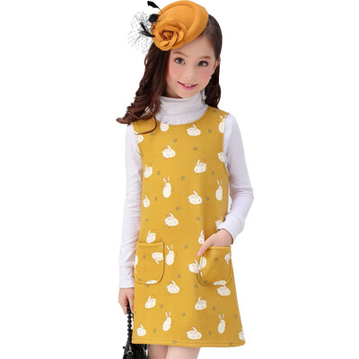 

Xin Song girl small fox warm velvet vest in the skirt in the big children autumn and winter warm sleeveless dress light blue H024A2 110/56