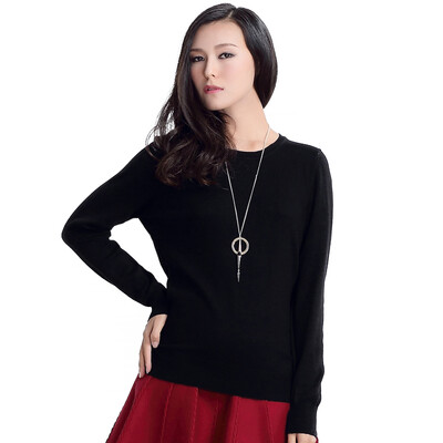 

MAZOE simple multi-color short paragraph round neck collar knitted baskets sweater M3028 black