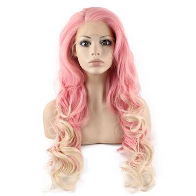 

Long Wavy Hand Tied Lace Front Blonde Tip Pink Wig