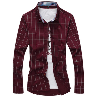 

Мужская рубашка GEEDO Slim Plaid Дикая корейская рубашка DJ252 Wine Red 4XL
