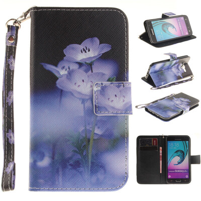 

Blue flower Design PU Leather Flip Cover Wallet Card Holder Case for SAMSUNG GALAXY J3 2016 /J310