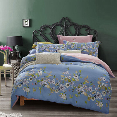 

Ying Xin home textiles cotton skin high-profile high-density twill printing double bed four-piece suit for 15 18 meters bed flower language thick