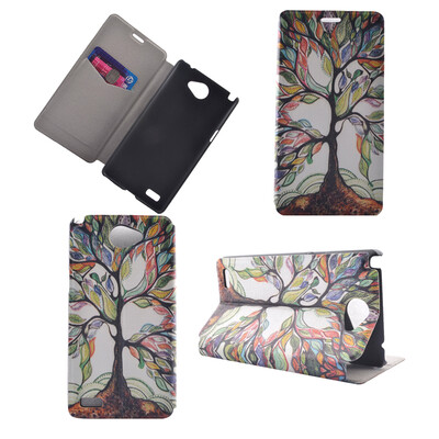 

Colorful Tree Design PU Leather Flip Cover Wallet Card Holder Case for LG BELLO II