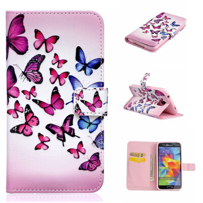 

Pink and blue butterfly Design PU Leather Flip Cover Wallet Card Holder Case for SAMSUNG GALAXY S5