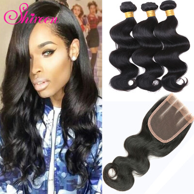 

8A Brazilian Virgin Hair With Closure 3PCS Brazilian Body Wave Hair Bundles With 1PC Lace Closure 4x4 Part 100% Human Hair Weave