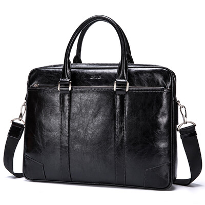 

Aokang Men's briefcase fashion crocodile pattern men's bag men's first layer of leather handbag business 8636241001 black