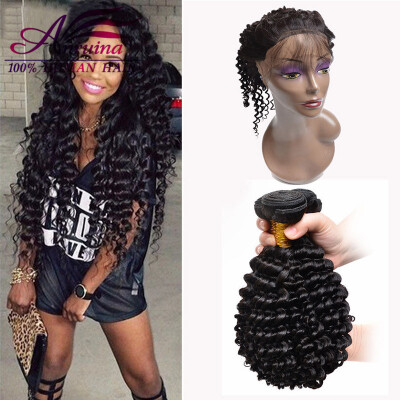 

Indian virgin hair with frontal closure human hair bundles with 360 closures 360 lace frontal with bundles deep wave