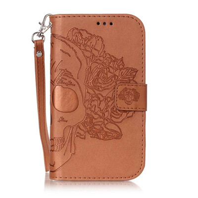 

Brown Skull Design PU Leather Flip Cover Wallet Card Holder Case for SAMSUNG 9082