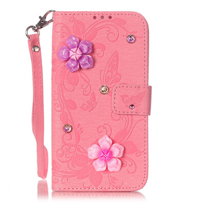 

Pink Butterfly Style PU Leather Flip Cover Wallet Card Holder Case for SAMSUNG J5