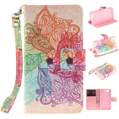 

Colorful flowers Design PU Leather Flip Cover Wallet Card Holder Case for SONY Xperia Z3 CompactZ3 mini