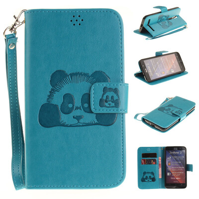 

Sky blue Panda Style Embossing Classic Flip Cover with Stand Function and Credit Card Slot for ASUS ZenFone 2 ZE551ML