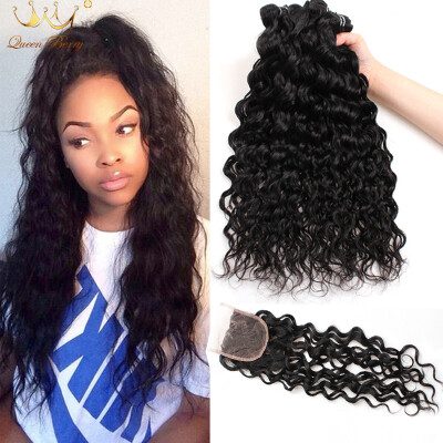 

5PCS/lot Brazilian Water Wave 4 bundles with Closure 7A Mink Brazilian Virgin Hair Wet and Wavy Curly Human Hair Extensions