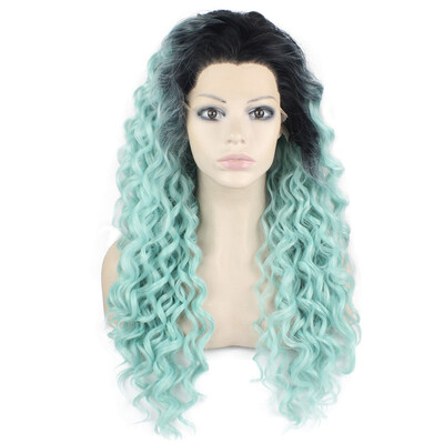 

Iwona Synthetic Hair Lace Front Long Curly Black Blue Ombre Wig